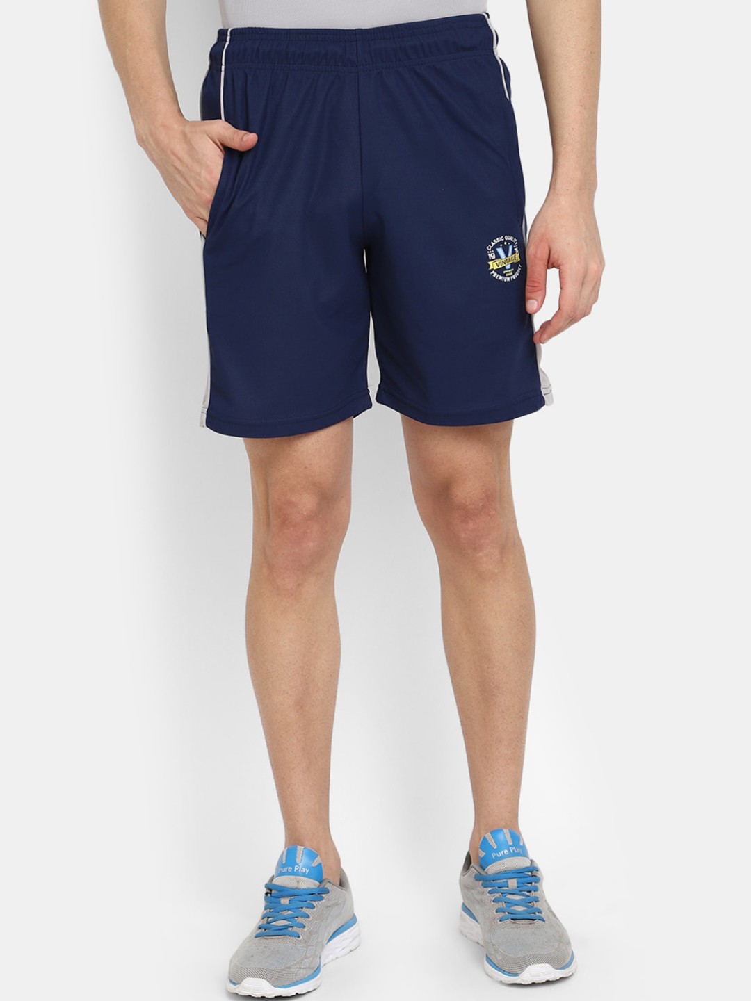 

V-Mart Men Mid-Rise Sports Shorts, Navy blue