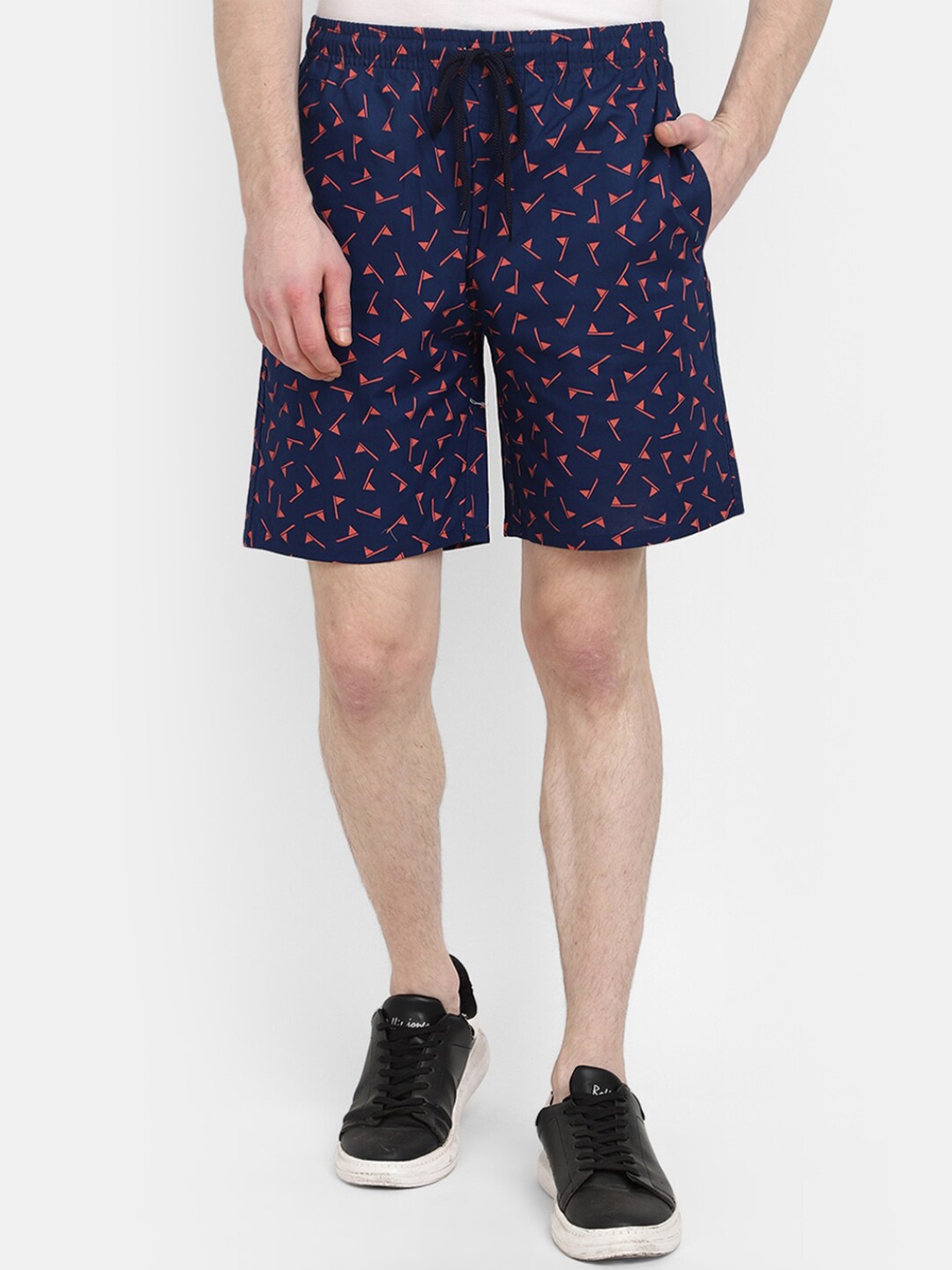 

V-Mart Men Conversational Printed Mid Rise Cotton Casual Shorts, Navy blue