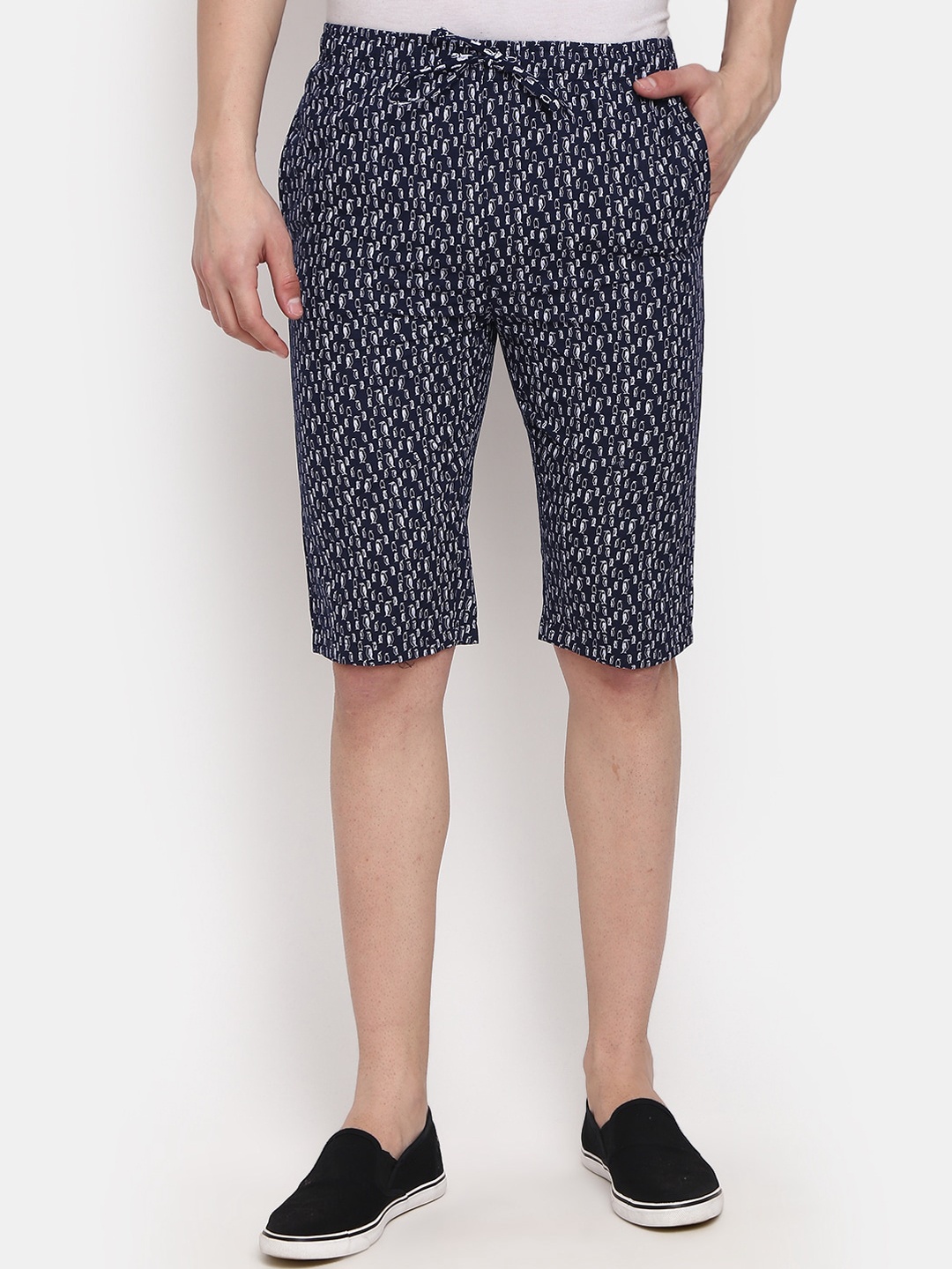 

V-Mart Men Conversational Printed Regular Cotton Shorts, Navy blue