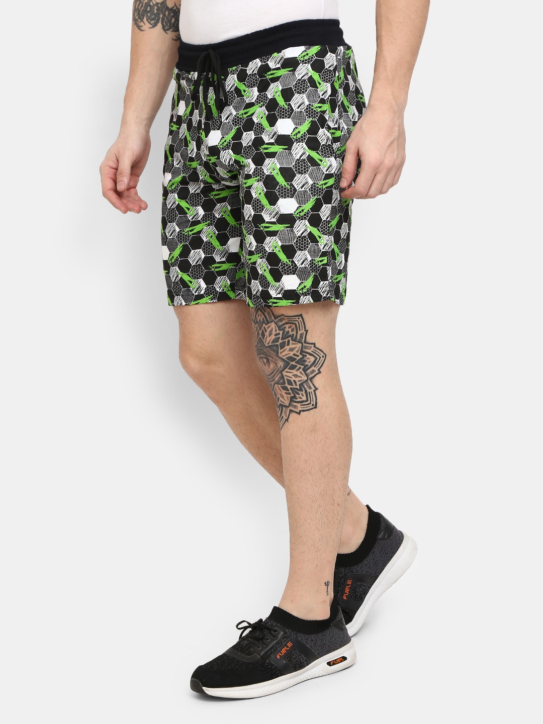 

V-Mart Men Geometric Printed Mid Rise Cotton Sports Shorts, Black