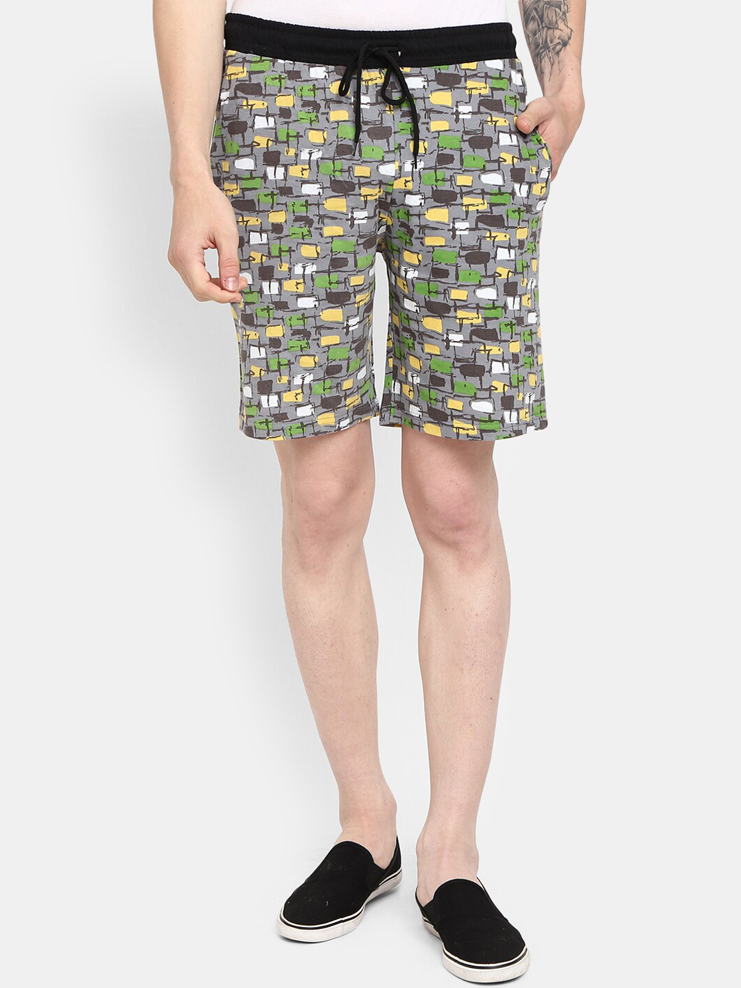

V-Mart Men Abstract Printed Cotton regular Shorts, Grey