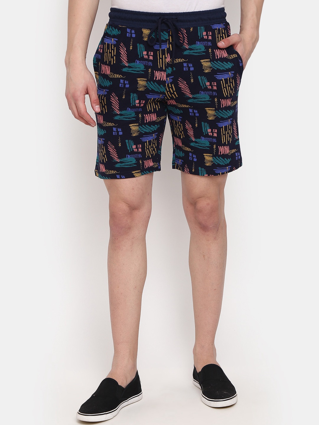 

V-Mart Men Abstract Printed Knee Length Casual Shorts, Navy blue