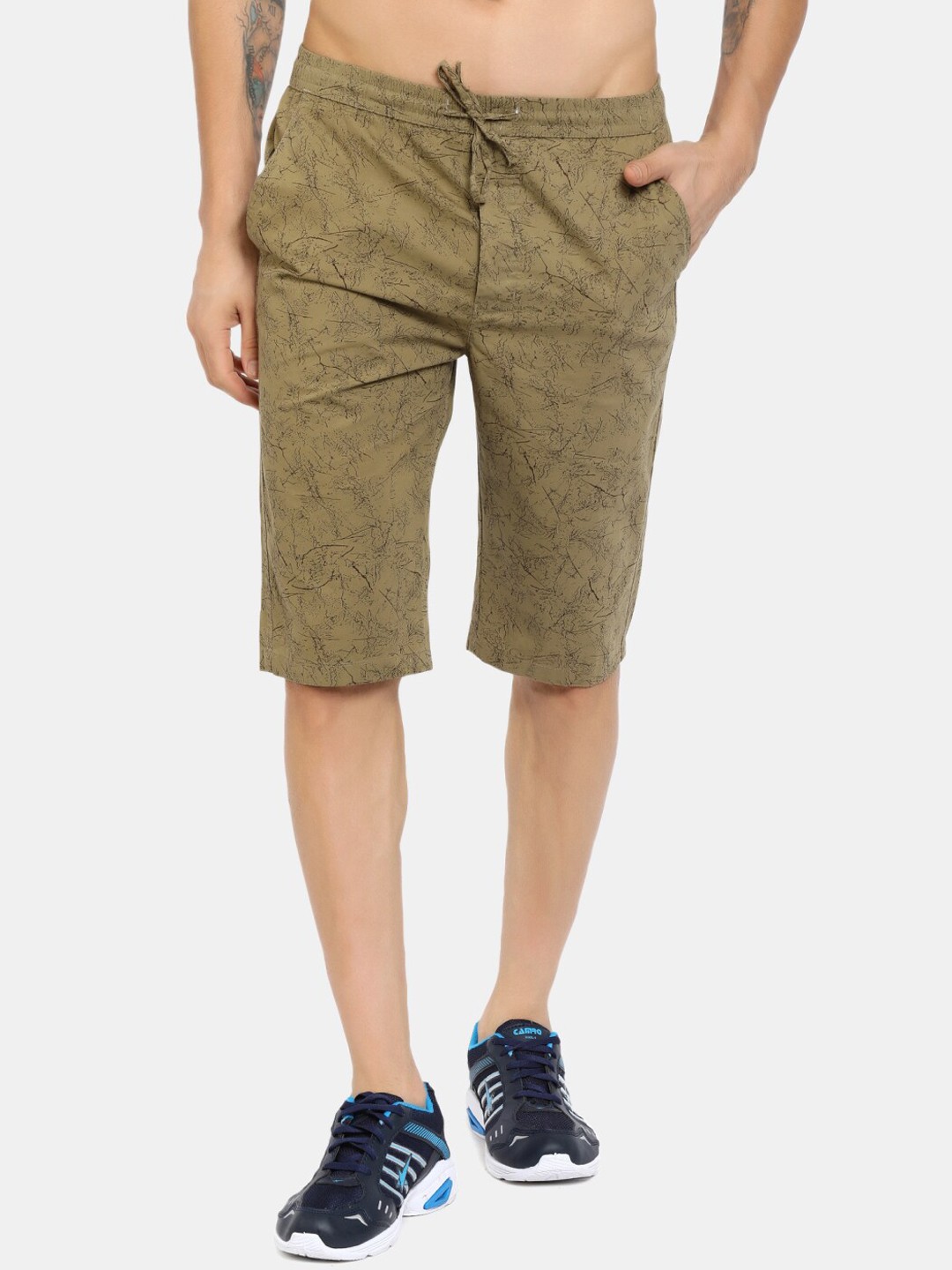 

V-Mart Men Abstract Printed Cotton Sports Shorts, Khaki