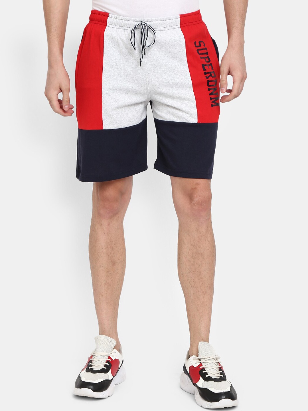 

V-Mart Men Colourblocked Mid Rise Cotton Sports Shorts, Navy blue