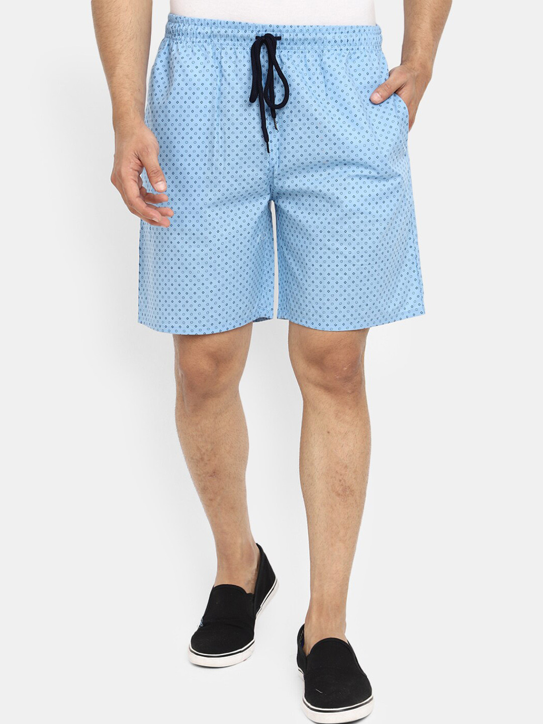 

V-Mart Men Micro Ditsy Printed Regular Fit Cotton Shorts, Blue
