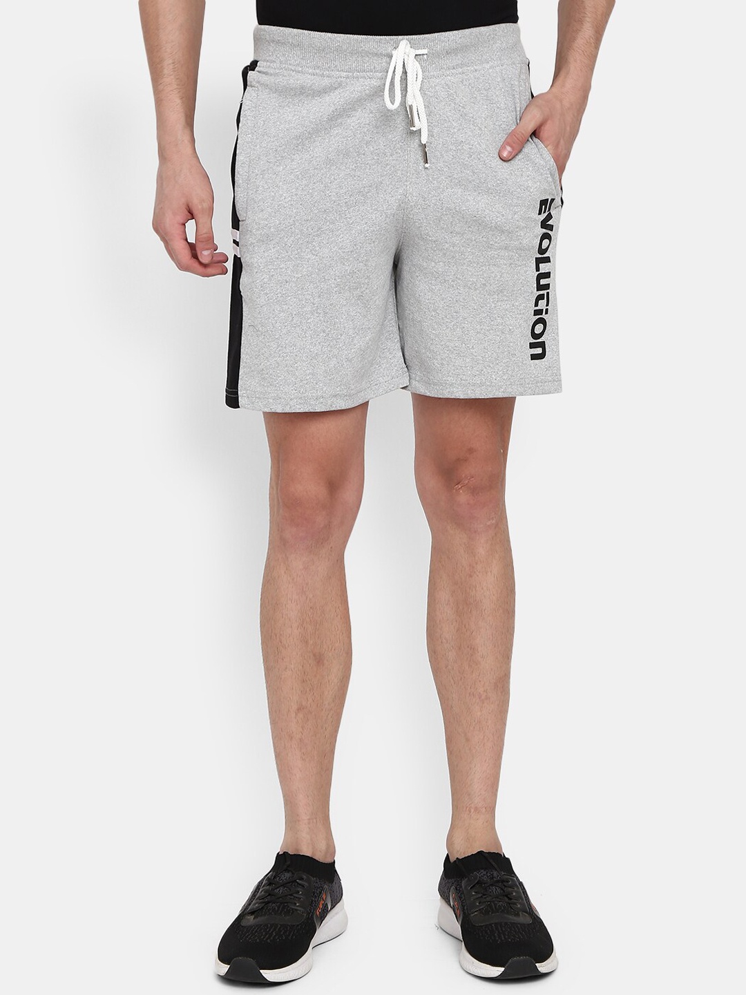 

V-Mart Men Colourblocked Mid-Rise Cotton Sports Shorts, Grey