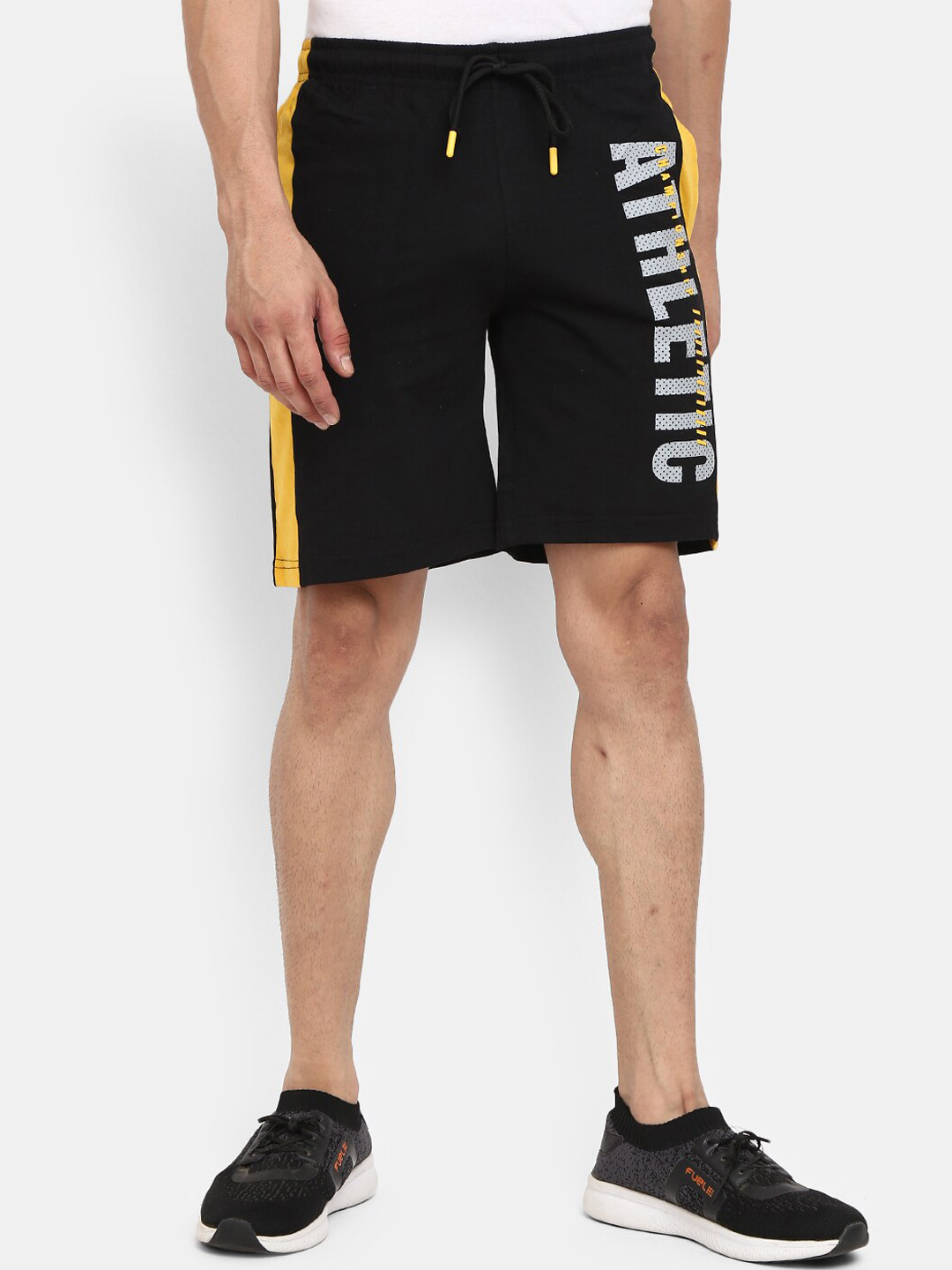

V-Mart Men Typography Printed Mid-Rise Sports Shorts, Black