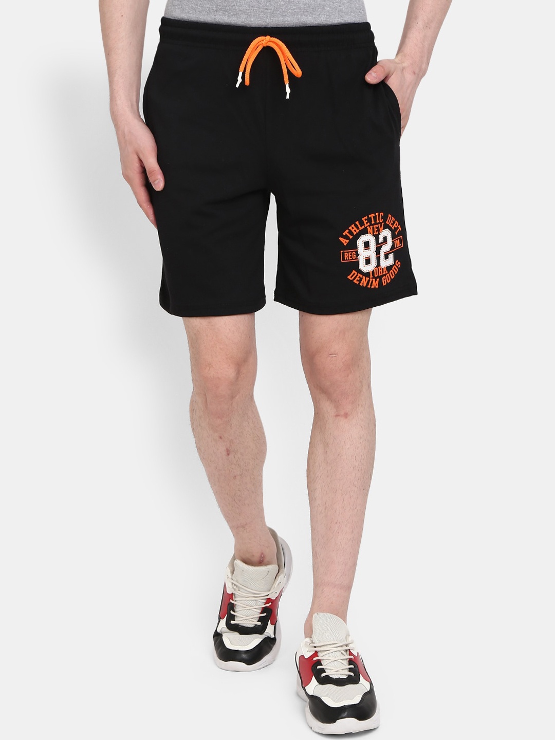 

V-Mart Men Mid-Rise Typography Printed Regular Shorts, Black