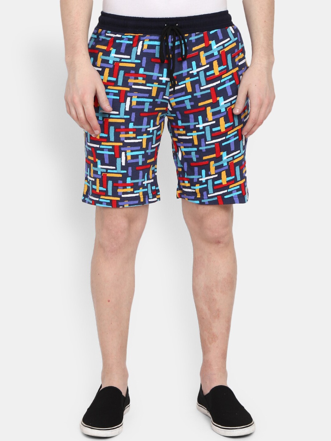 

V-Mart Men Abstract Mid-Rise Printed Regular Shorts, Blue