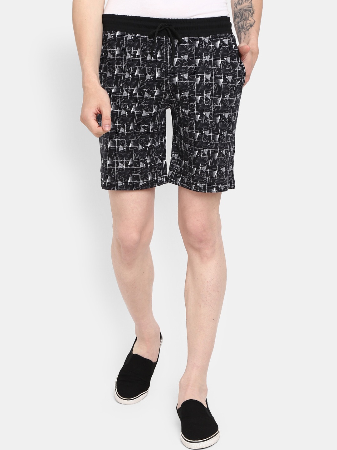 

V-Mart Men Geometric Printed Mid Rise Cotton Shorts, Black