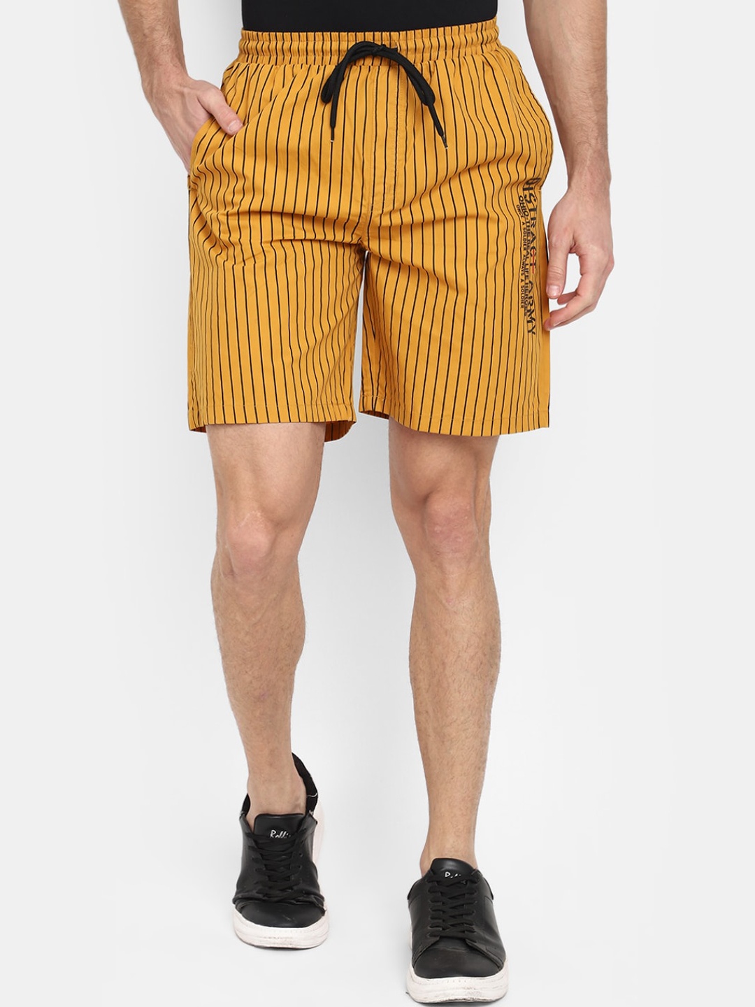 

V-Mart Men Mid-Rise Striped Outdoor Cotton Shorts, Mustard