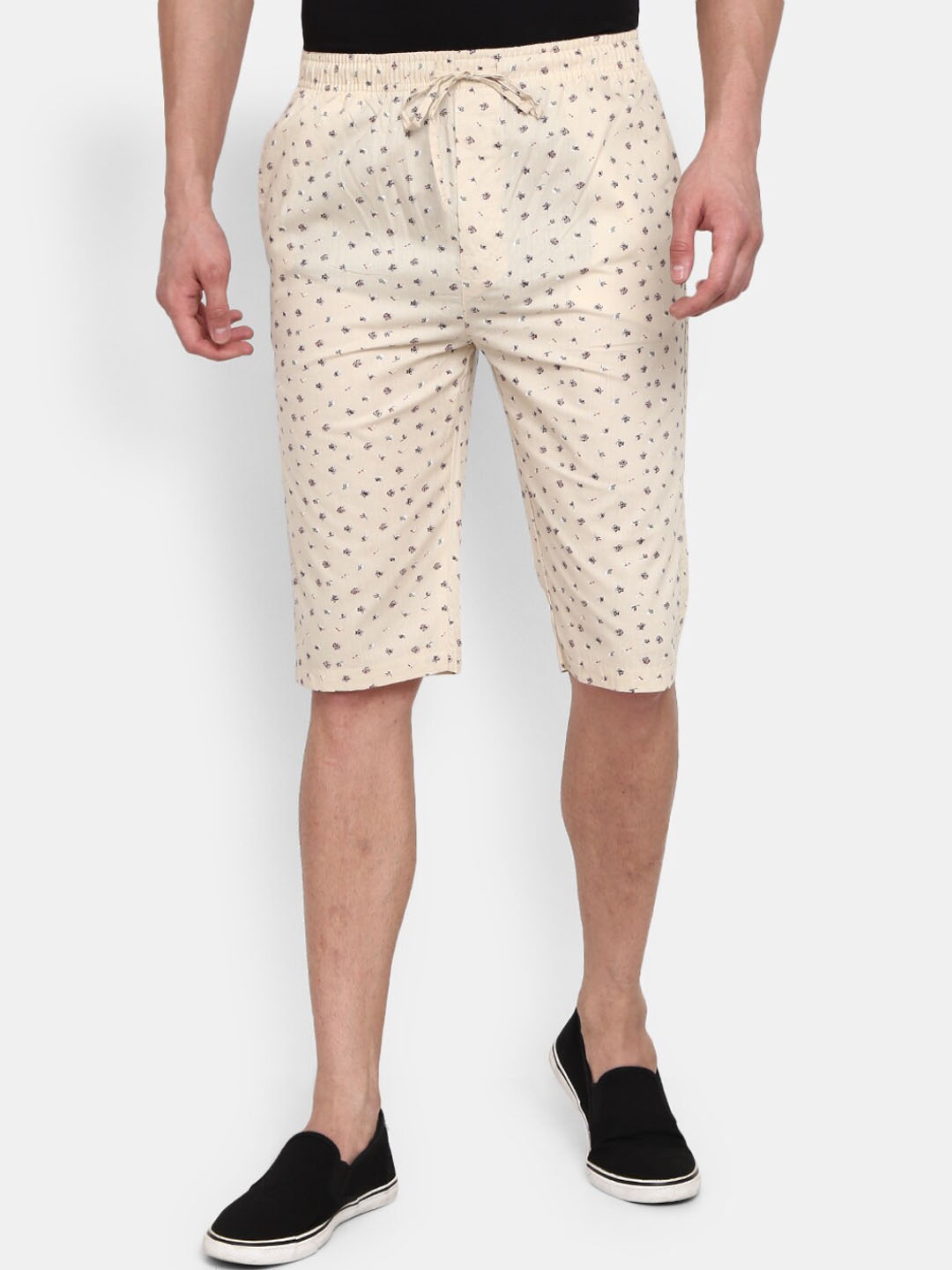 

V-Mart Men Floral Printed Mid Rise Cotton Shorts, Cream