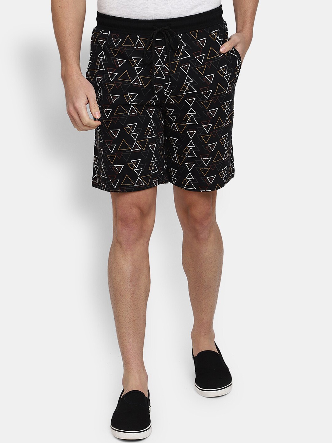 

V-Mart Men Geometric Printed Mid Rise Regular Fit Cotton Shorts, Black