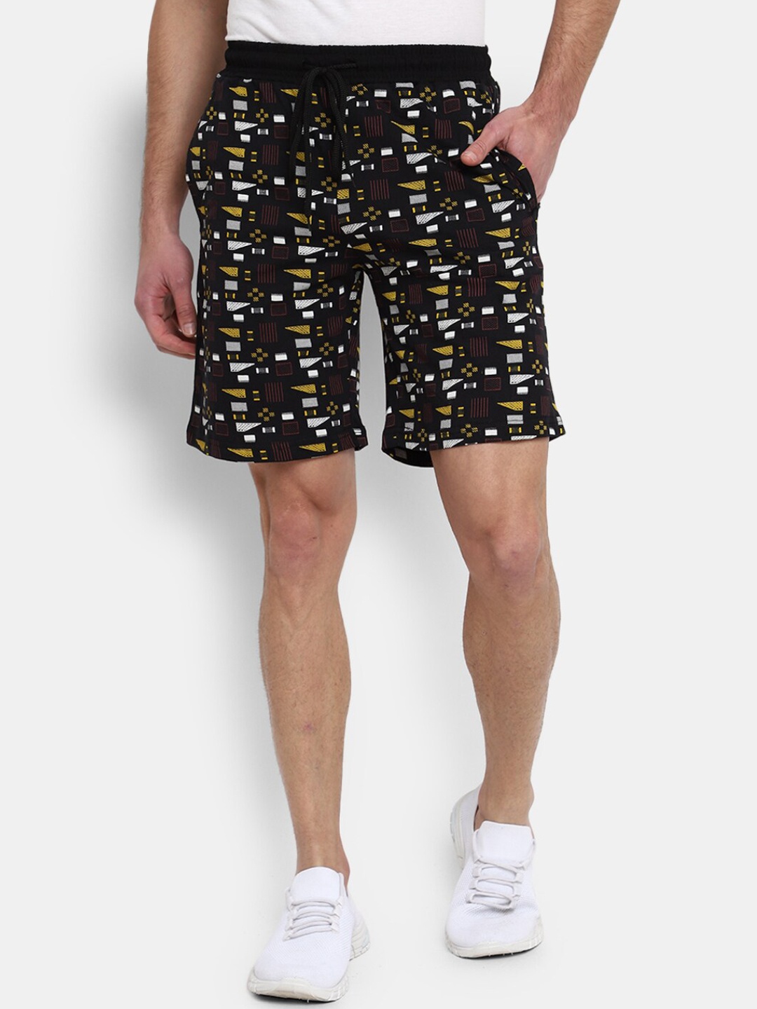 

V-Mart Men Geometric Printed Mid Rise Cotton Shorts, Black