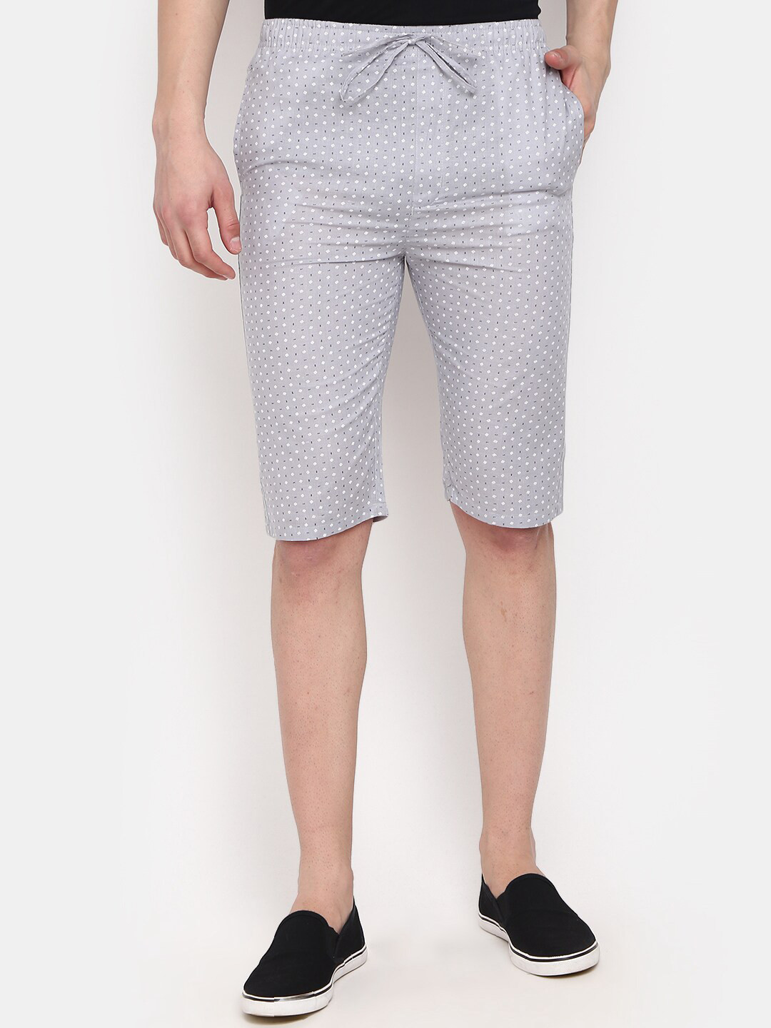 

V-Mart Men Conversational Printed Mid-Rise Casual Shorts, Grey
