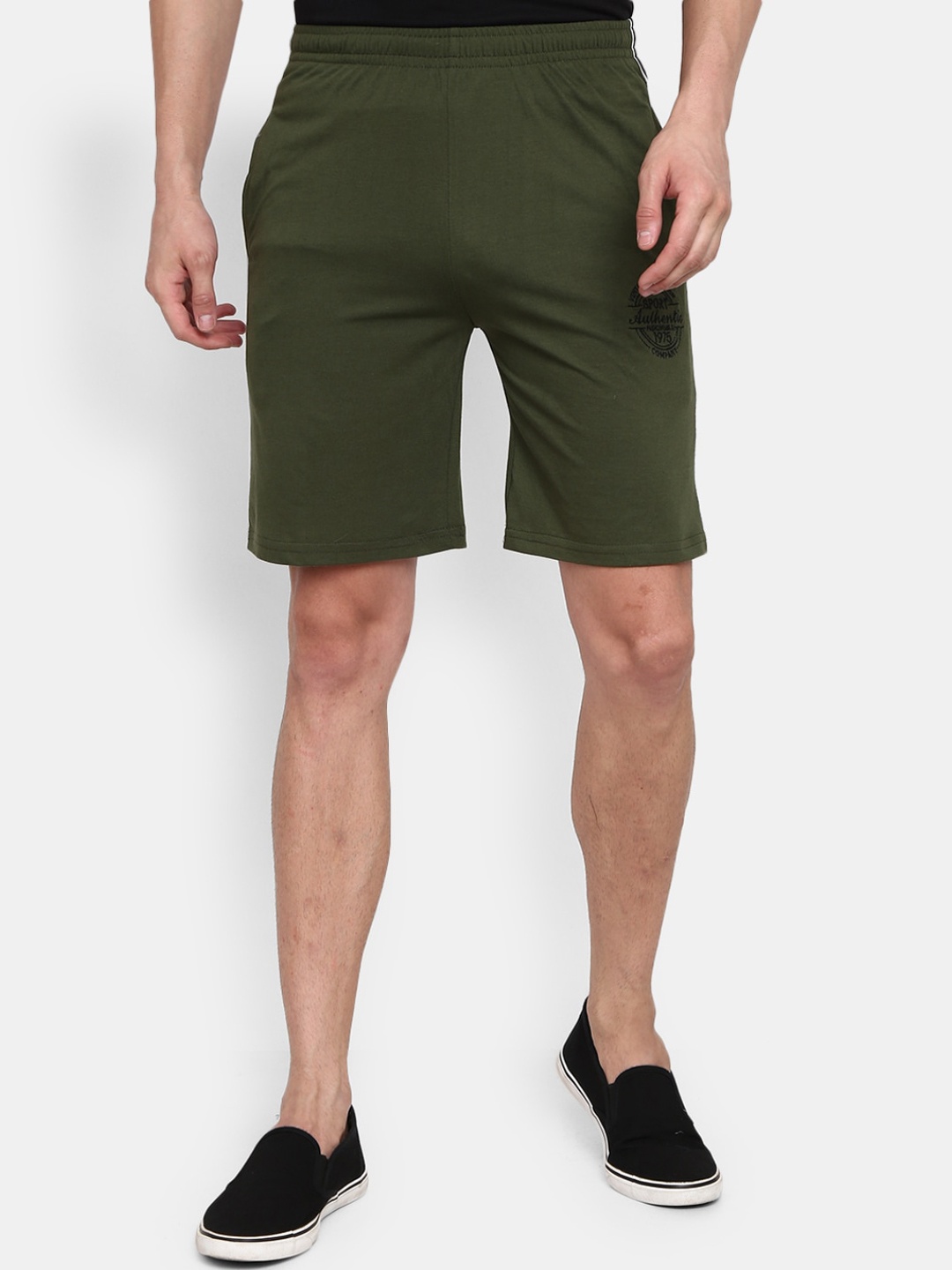 

V-Mart Men Mid -Rise Cotton Shorts, Olive