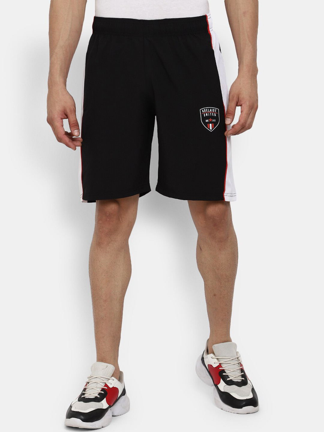 

V-Mart Men Colourblocked Mid-Rise Cotton Sports Shorts, Black