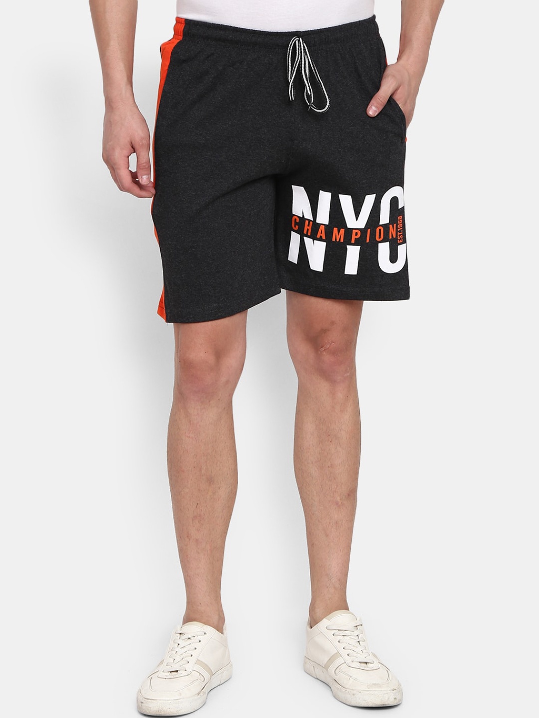 

V-Mart Men Typography Printed Mid -Rise Cotton Sports Shorts, Grey