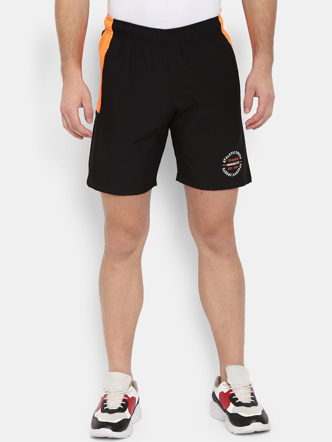 

V-Mart Men colourblocked Mid-Rise Cotton Sports Shorts, Black
