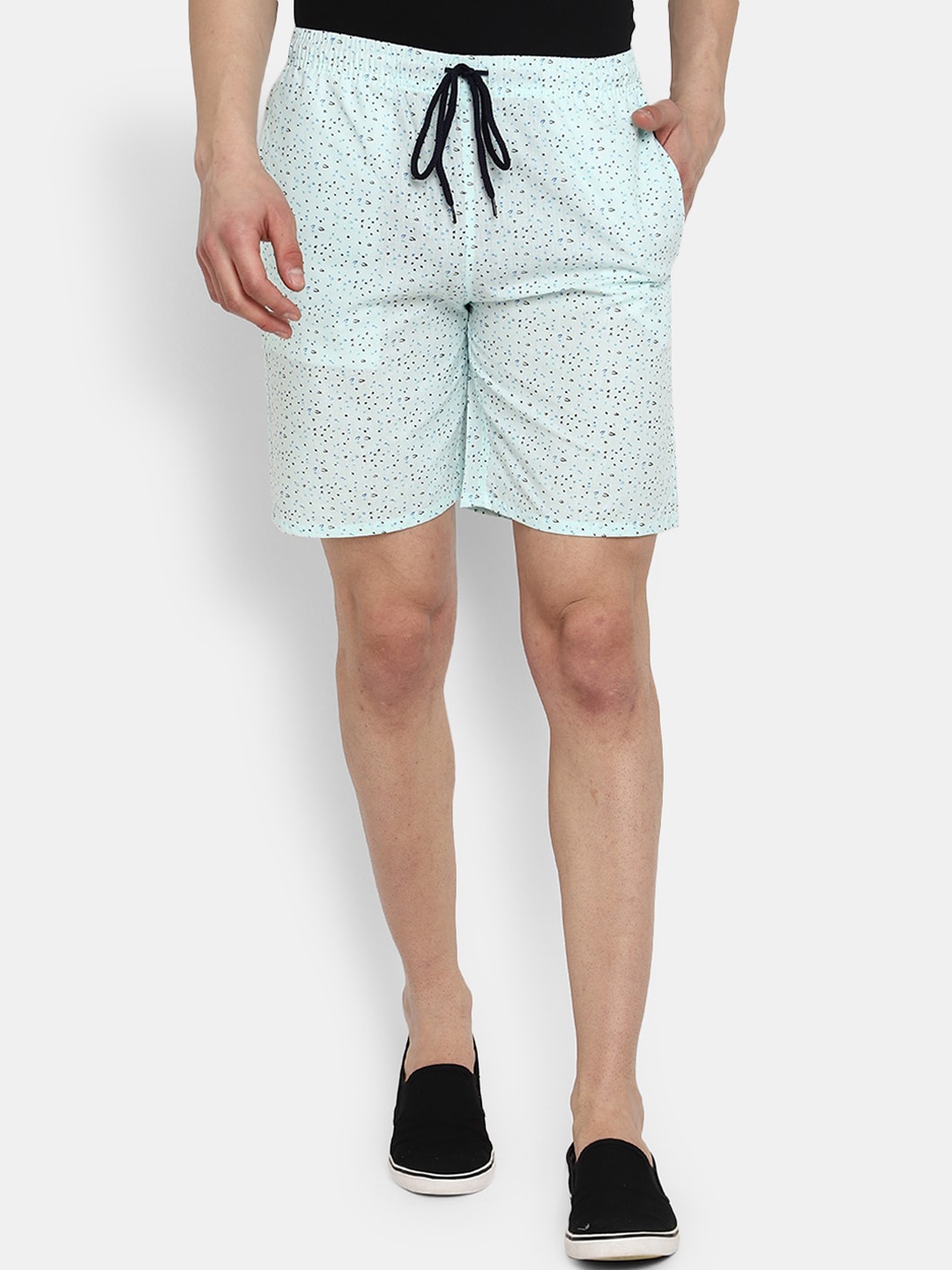 

V-Mart Men Micro Ditsy Printed Regular Fit Cotton Shorts, Blue