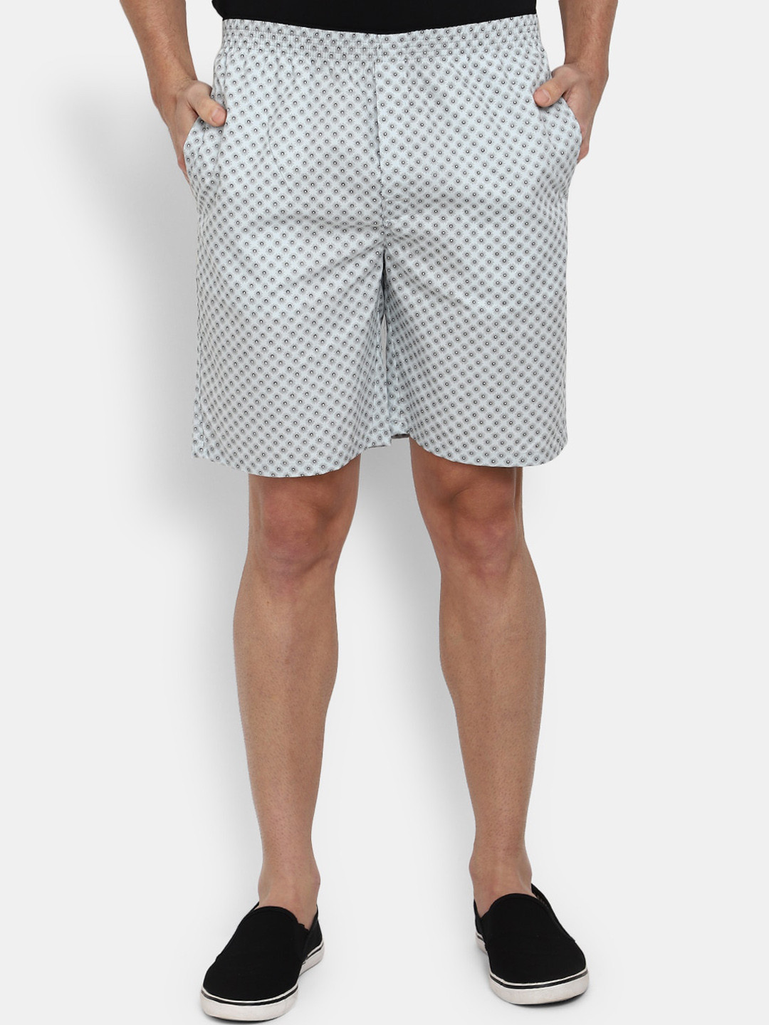 

V-Mart Men Geometric Printed Mid -Rise Cotton Shorts, Grey