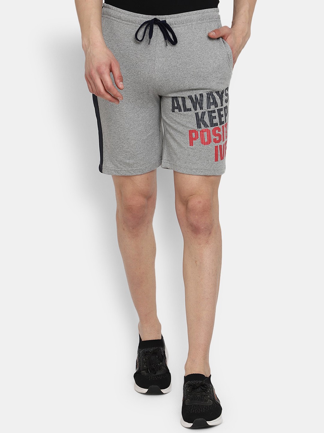 

V-Mart Men Men Typography Printed Mid-Rise Casual Shorts, Grey