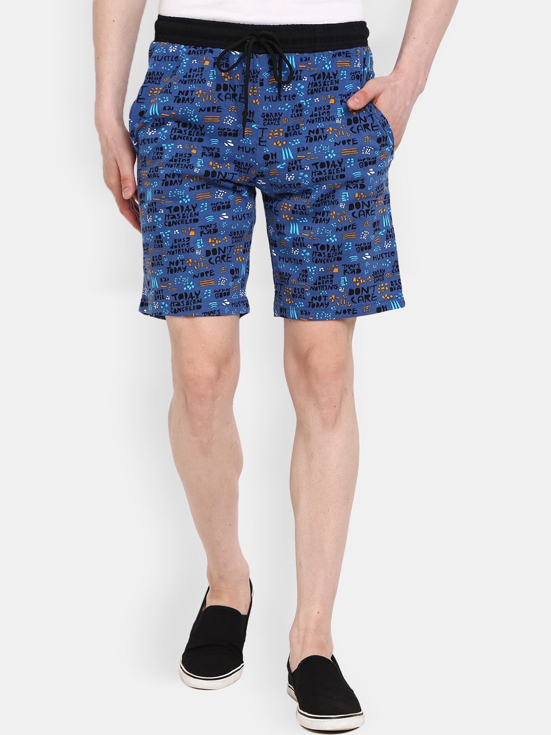 

V-Mart Men Typography Printed Cotton Shorts, Blue
