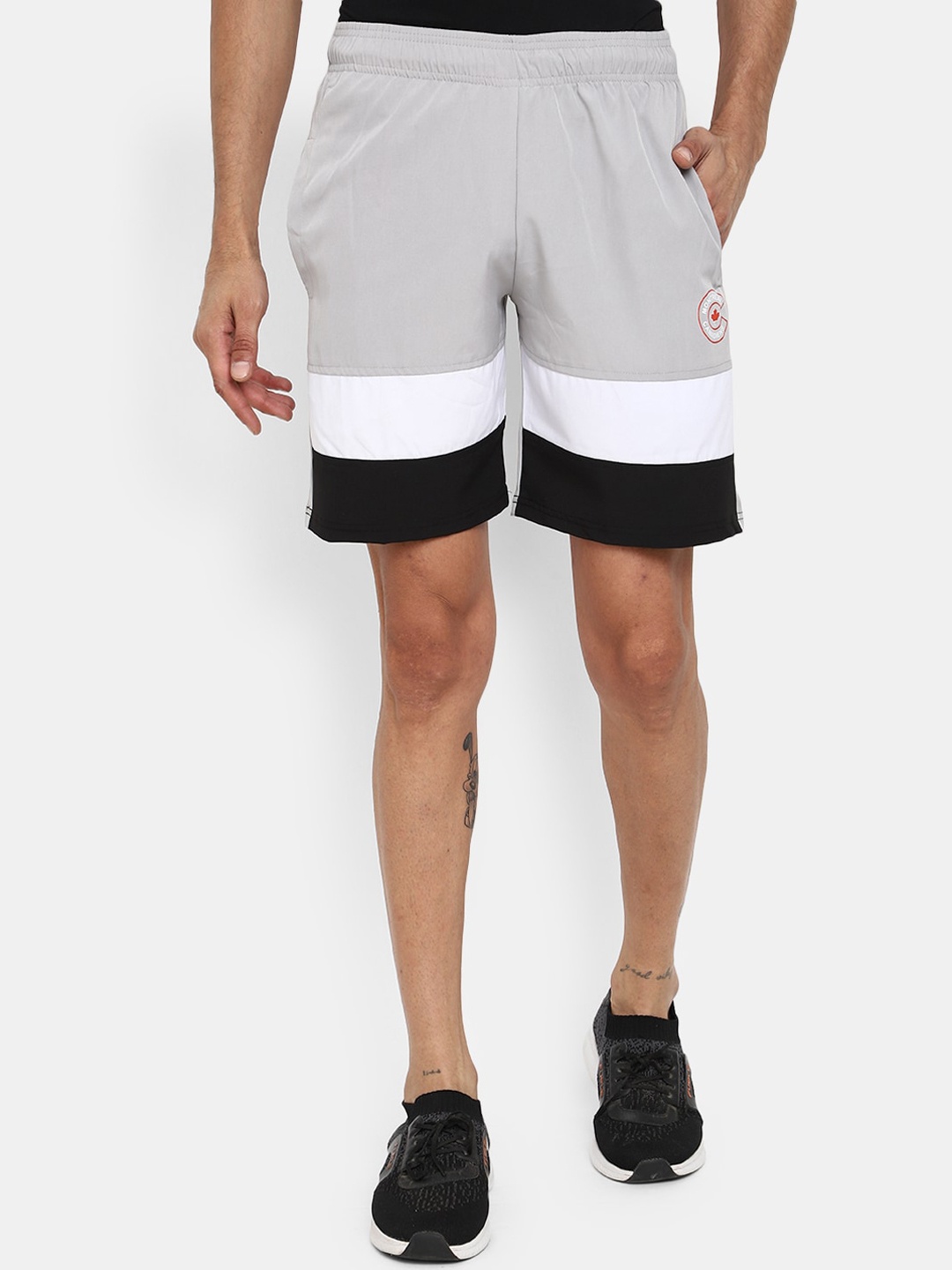 

V-Mart Men Colourblocked Mid -Rise Cotton Shorts, Grey