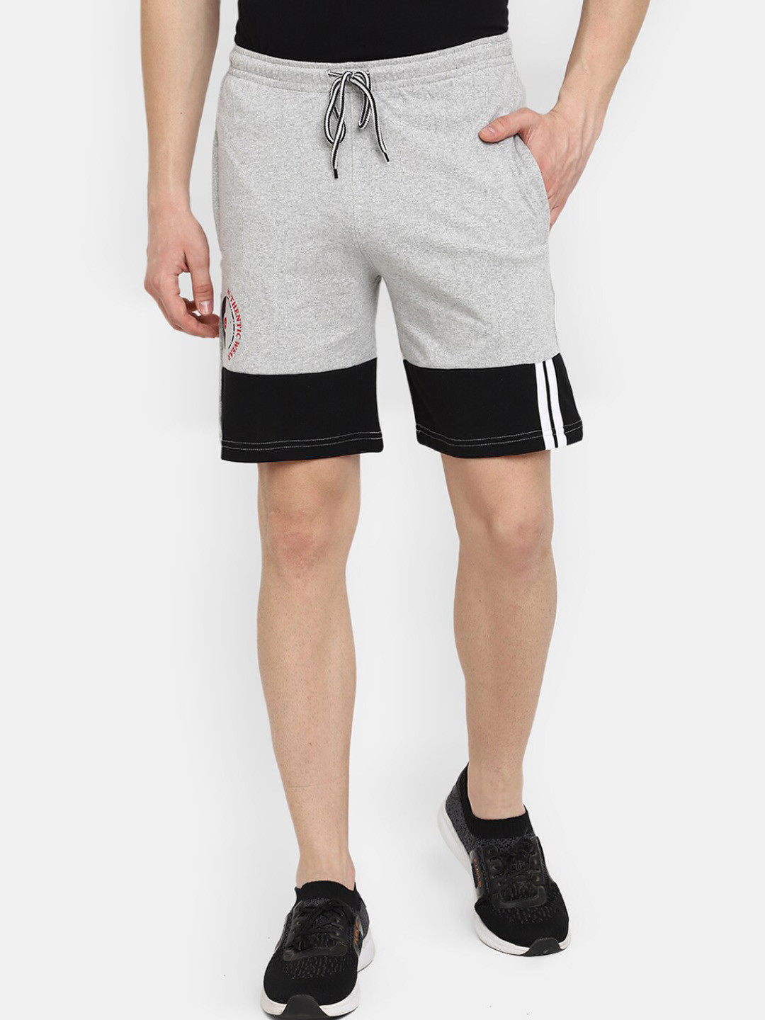

V-Mart Men Colourblocked Mid -Rise Cotton Sports Shorts, Grey