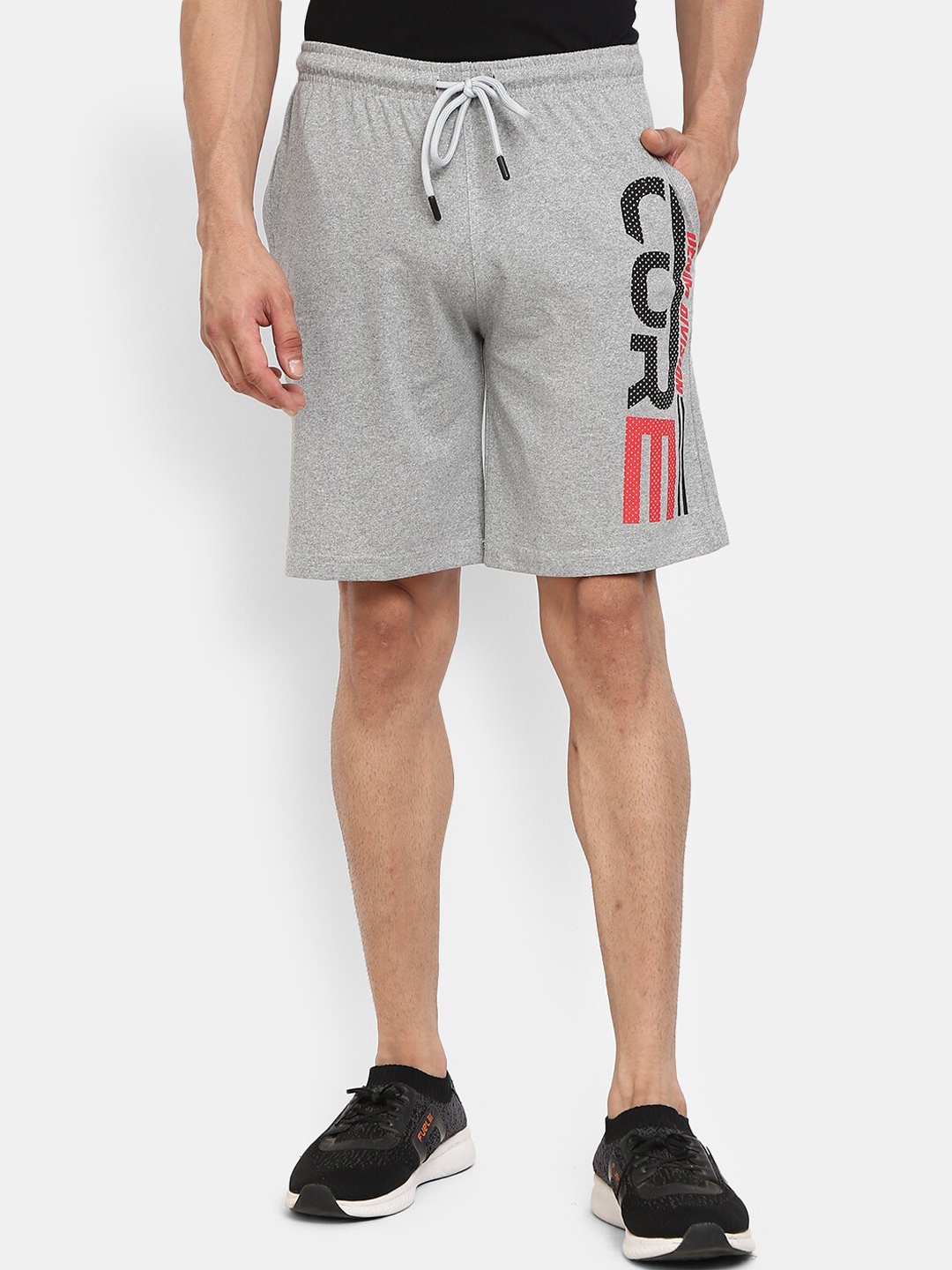 

V-Mart Men Typography Printed Mid -Rise Cotton Sports Shorts, Grey