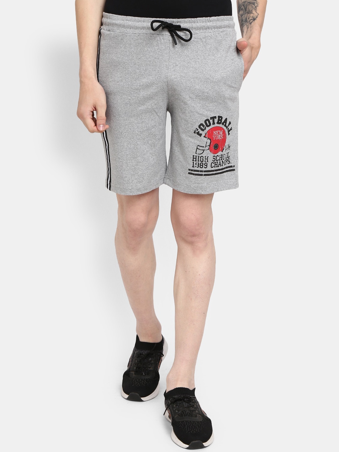 

V-Mart Men Typography Printed Mid -Rise Cotton Sports Shorts, Grey