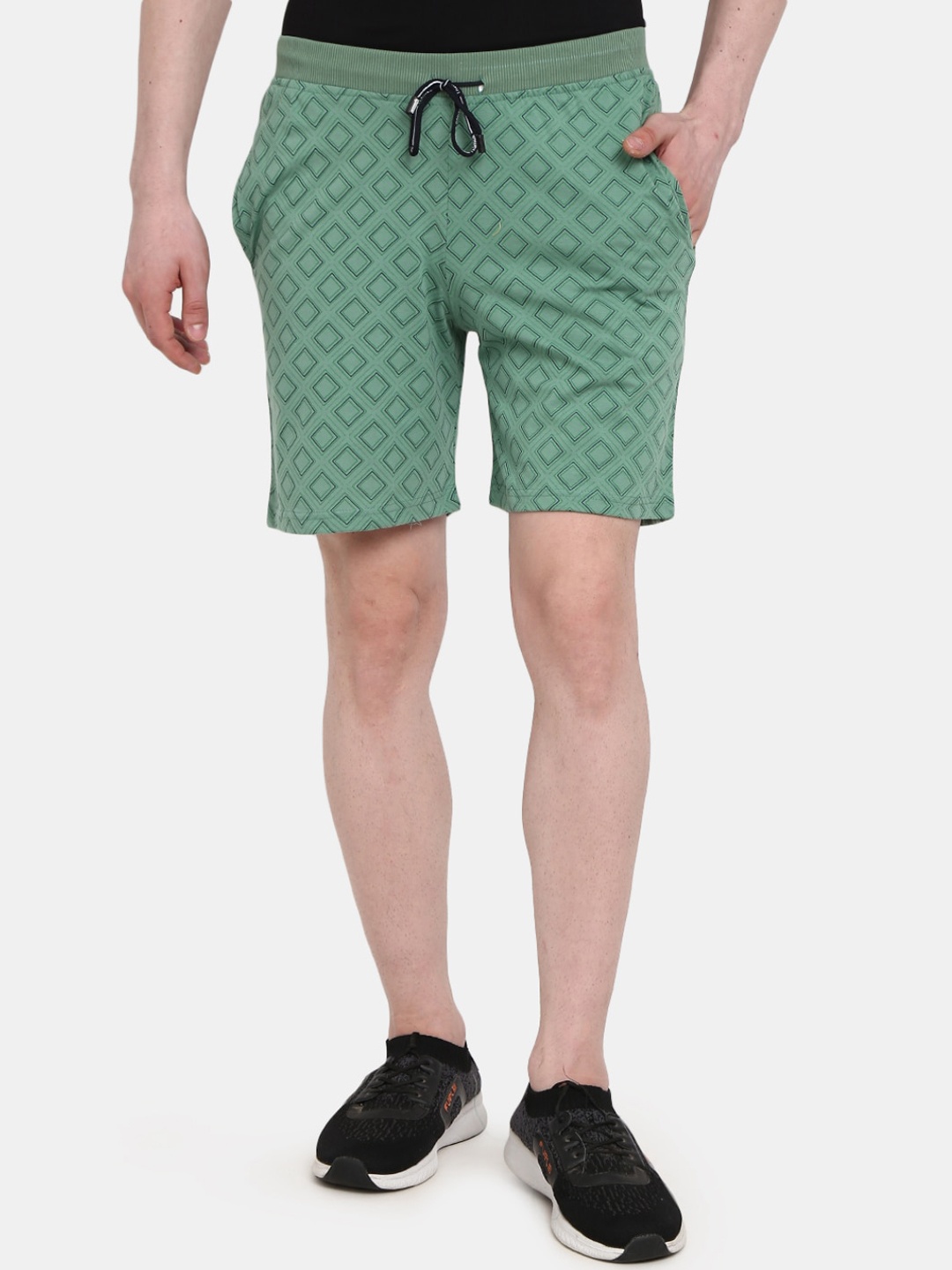 

V-Mart Men Geometric Printed Mid-Rise Cotton Sports Shorts, Green