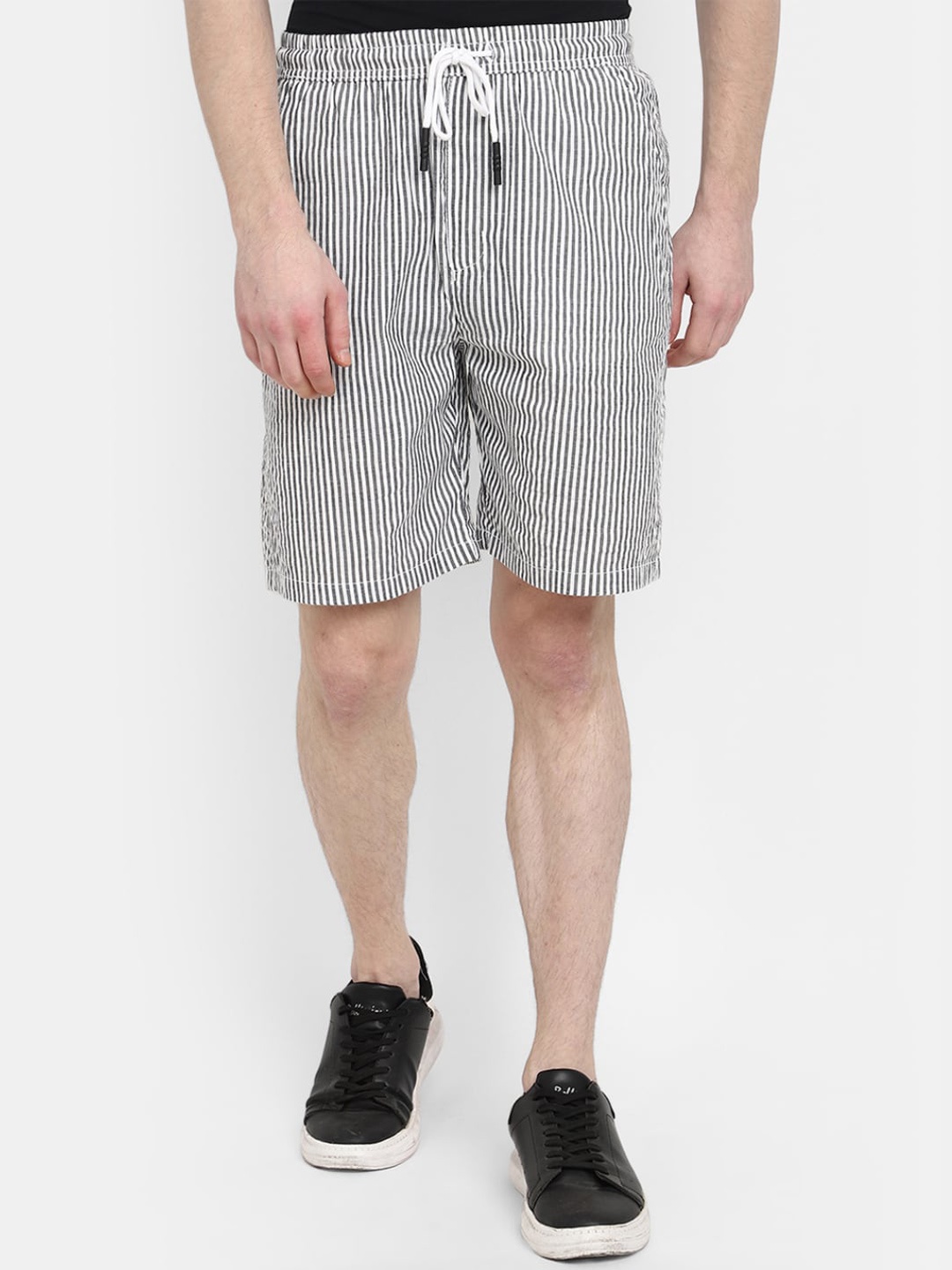 

V-Mart Men Striped Cotton Shorts, Grey