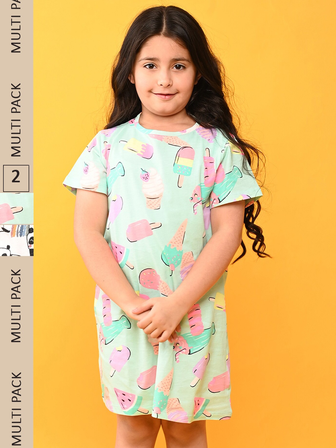 

Anthrilo Girls Pack Of 2 Conversational Printed Pure Cotton Nightdress, White