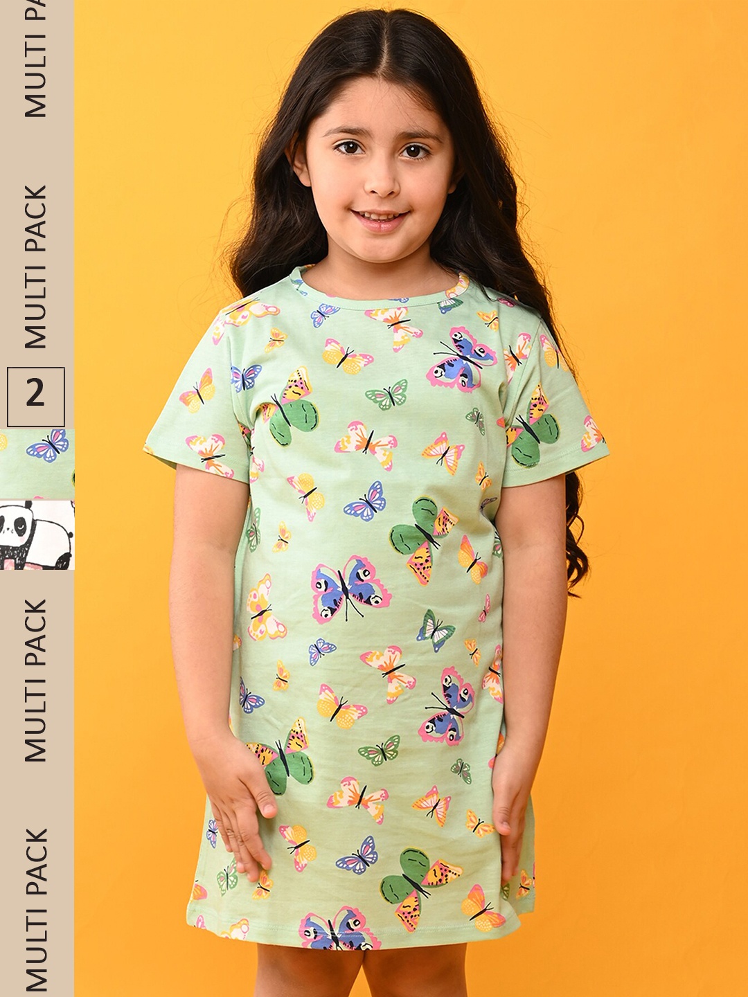 

Anthrilo Girls Pack Of 2 Conversational Printed Pure Cotton Nightdress, Green