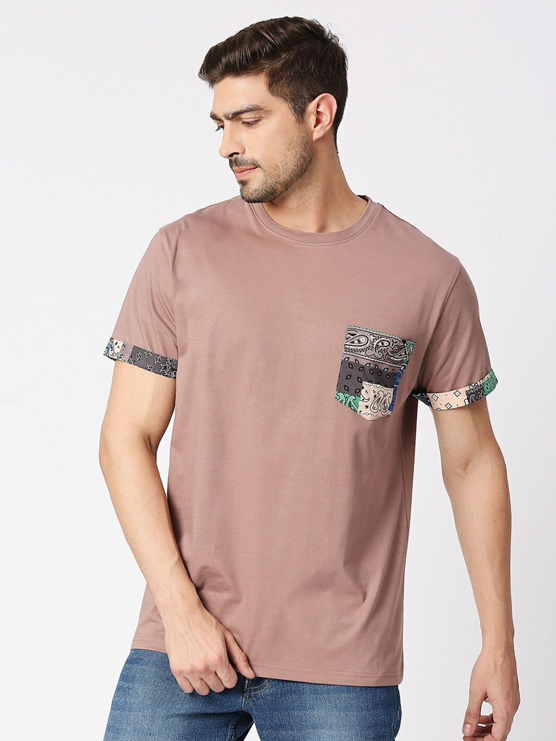 

Blamblack Round Neck Short Sleeves Cotton T-shirt, Mauve