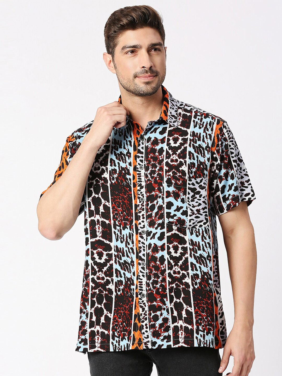 

Blamblack Relaxed Animal Printed Spread Collar Casual Shirt, Brown