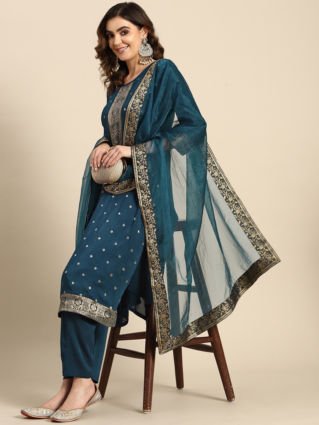 

Sangria Women Regular Kurta with Trousers & Dupatta, Navy blue