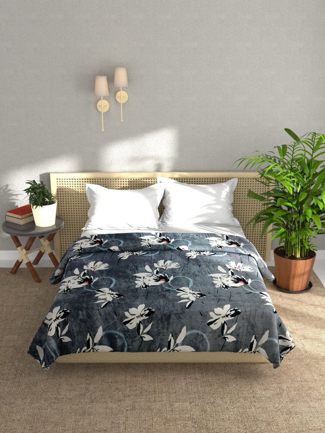 

BIANCA Nautical Navy Blue & White Printed Microfiber AC Room 233 GSM Double Bed Blanket