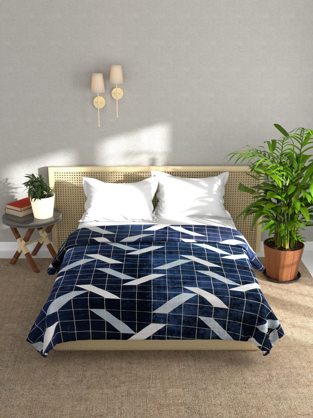 

BIANCA Nautical Navy Blue & White Printed Microfiber AC Room 233 GSM Double Bed Blanket