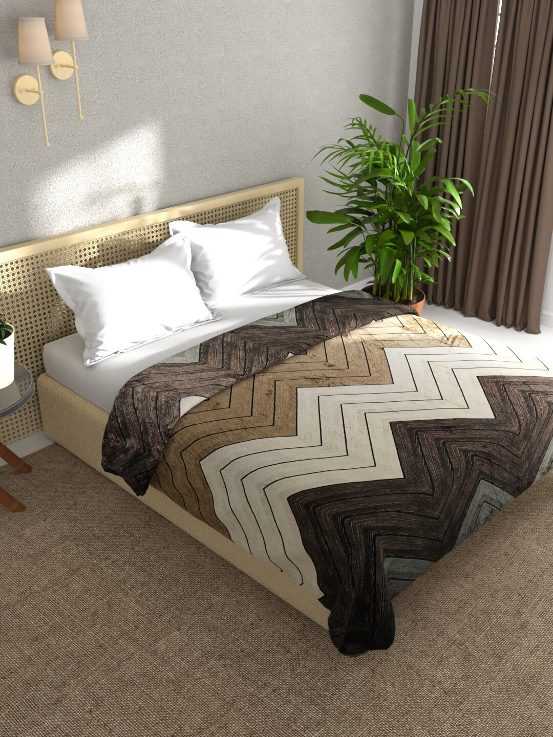 

BIANCA Nautical Brown & White Printed Microfiber AC Room 233 GSM Double Bed Blanket