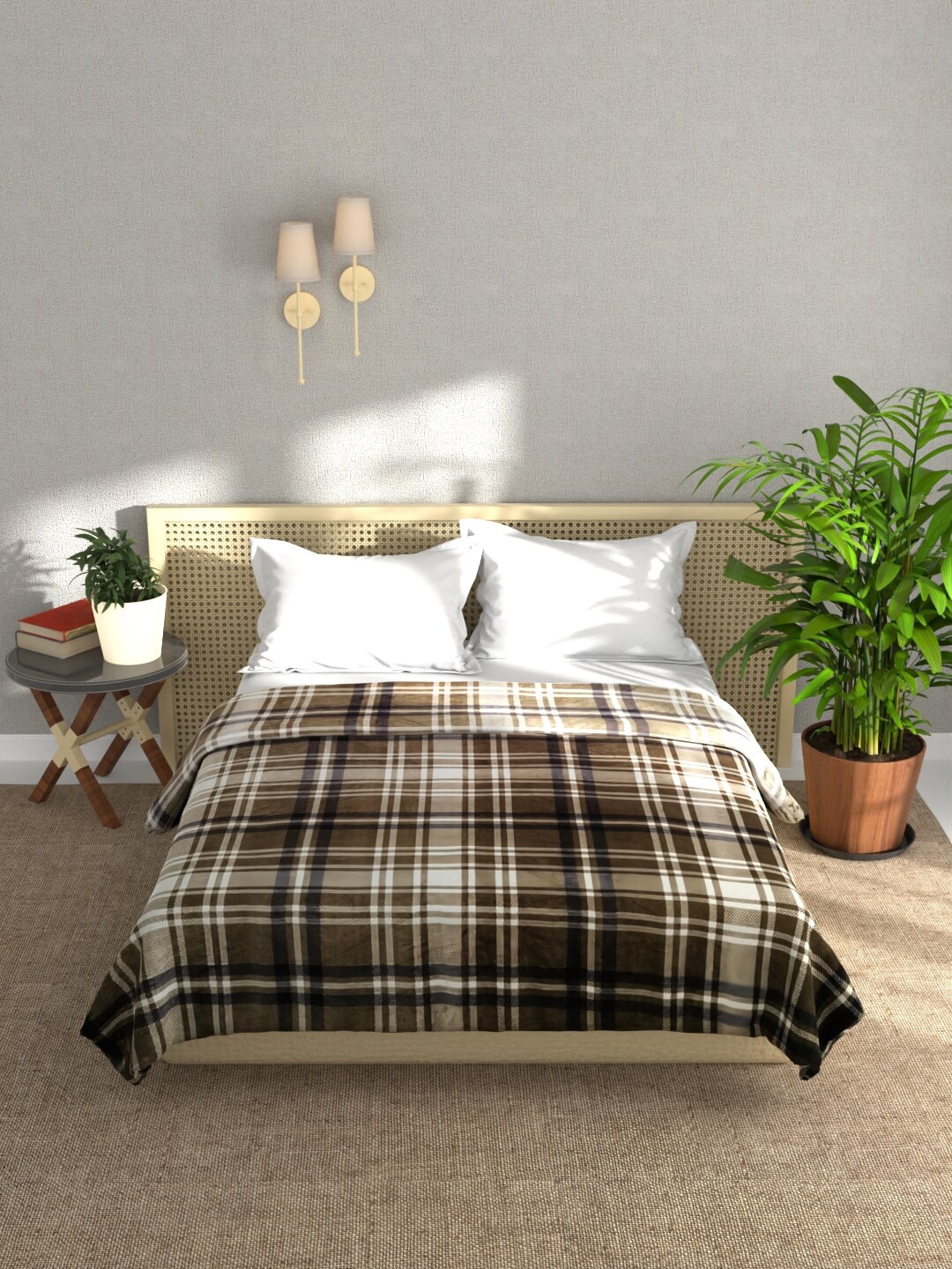 

BIANCA Nautical Brown & White Checked Microfiber AC Room 233 GSM Double Bed Blanket