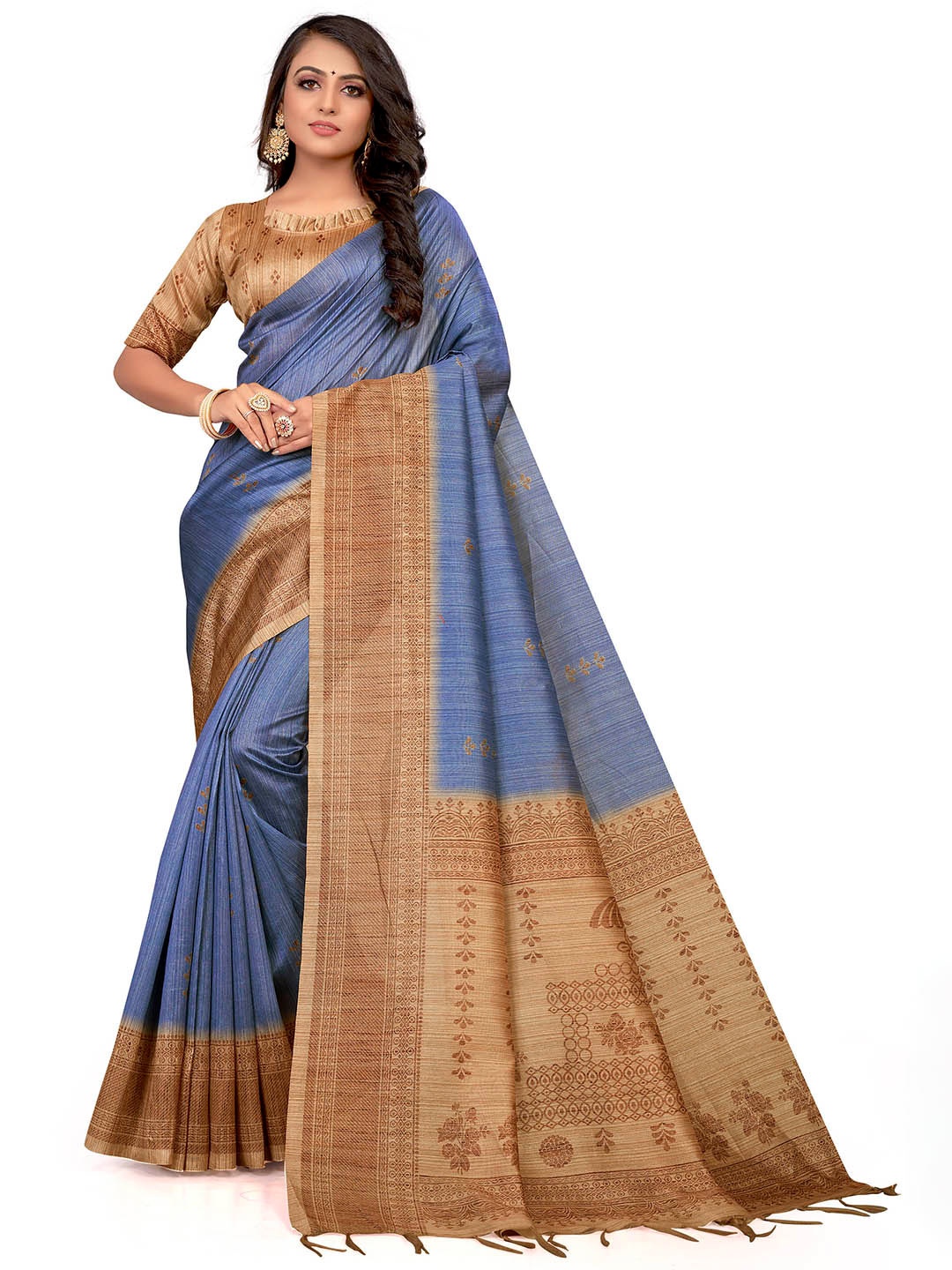 

Mitera Floral Art Silk Bhagalpuri Saree With Blouse Piece, Blue