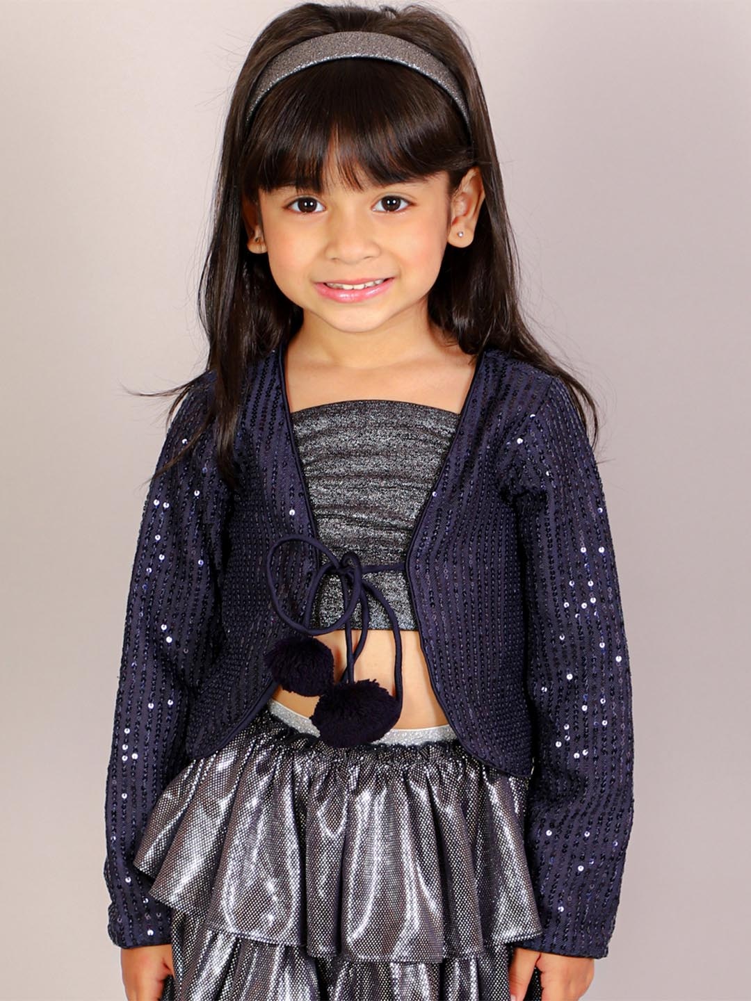 

LIL DRAMA Party Crop Sheer Tie-Up Shrug, Navy blue