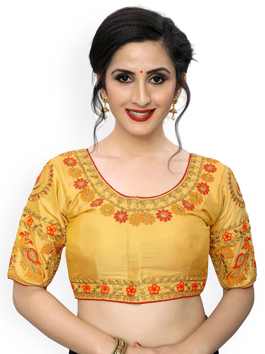 

Fab Viva Embroidered Silk Saree Blouse, Beige