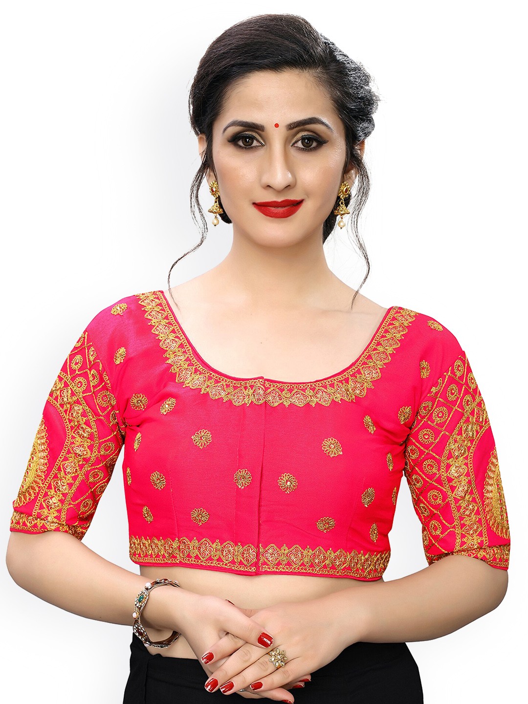 

Fab Viva Pink Embroidered Silk Saree Blouse
