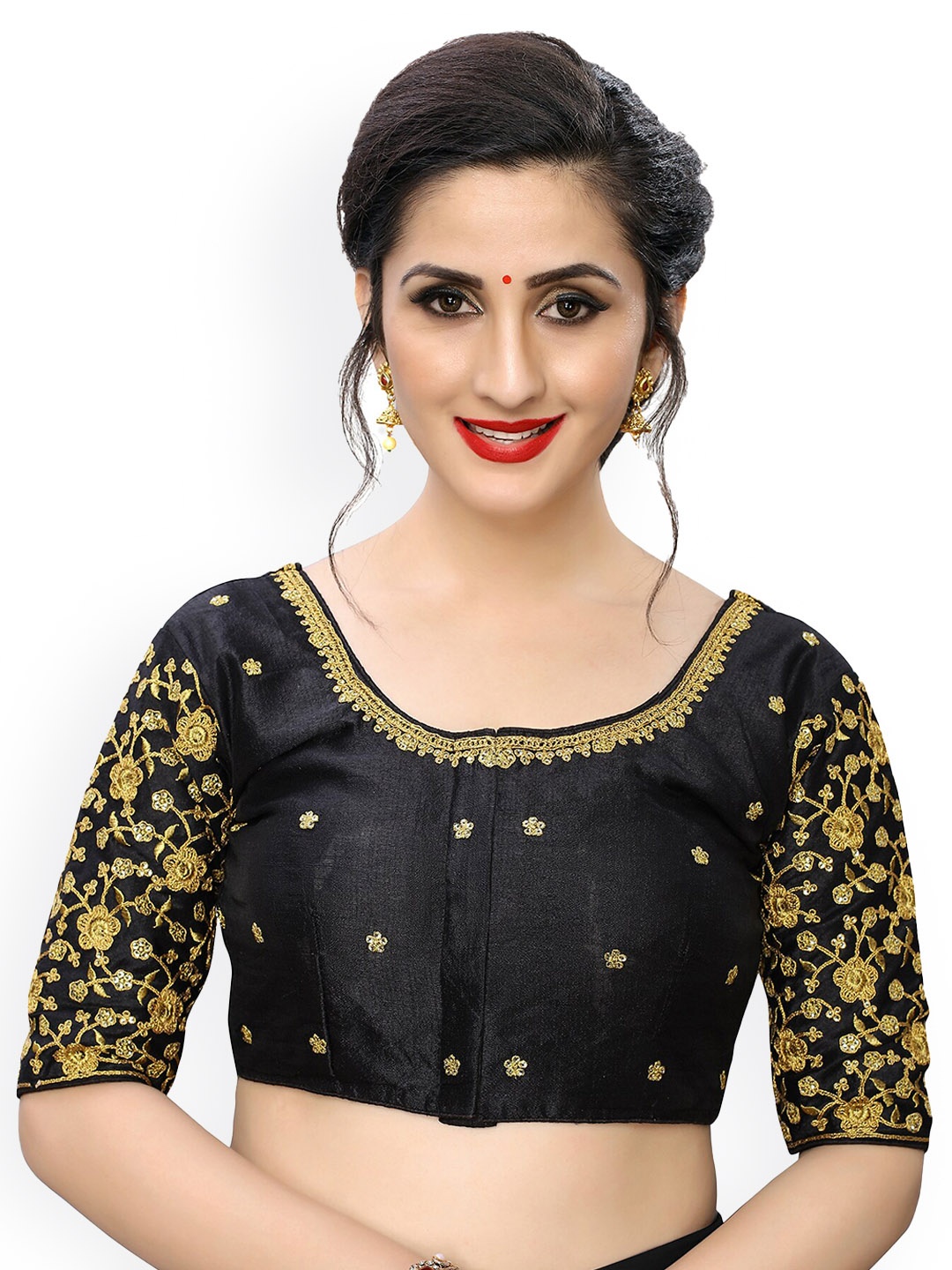 

Fab Viva Embroidered Silk Saree Blouse, Black