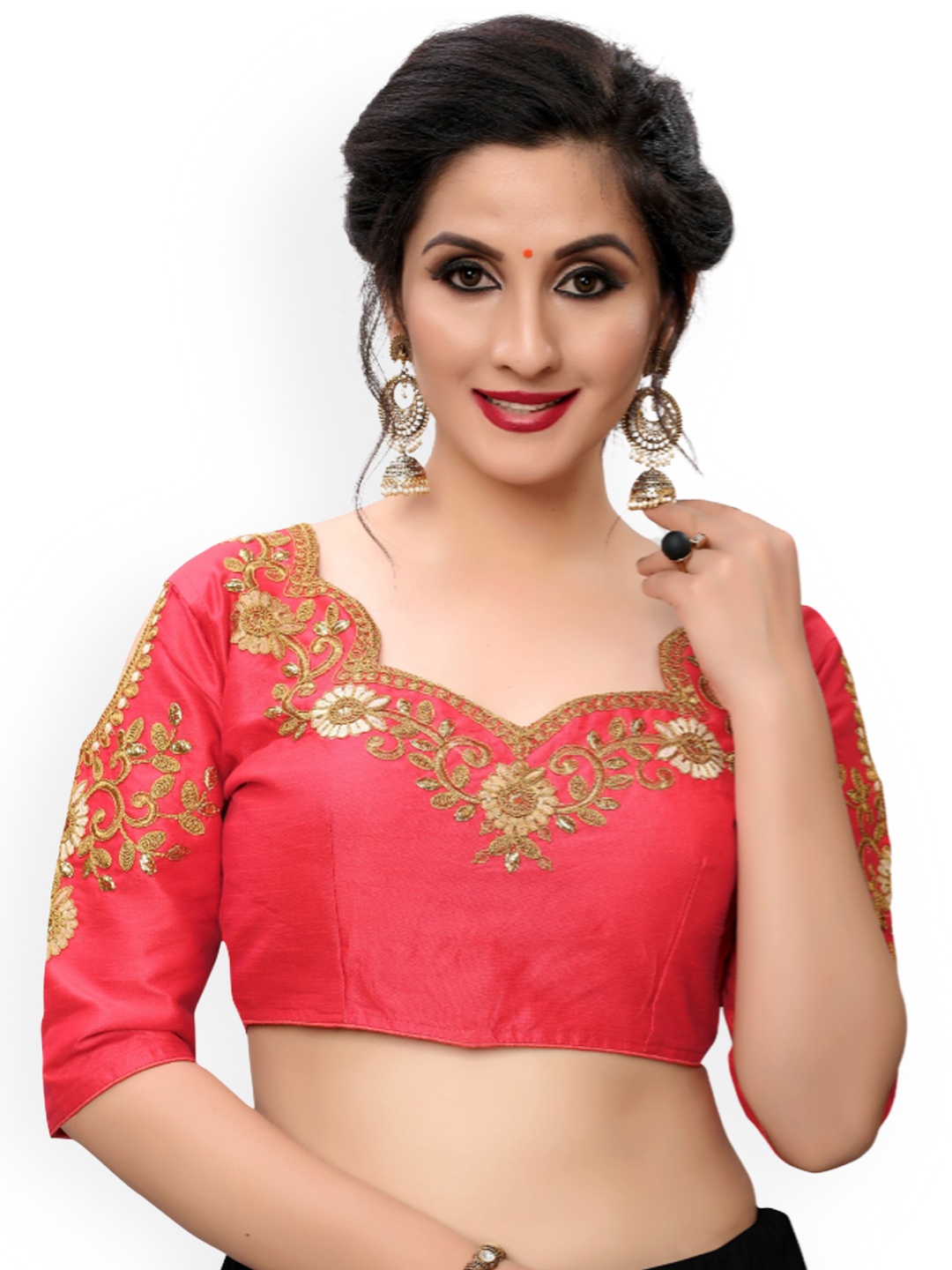 

Fab Viva Embroidered Silk Saree Blouse, Pink