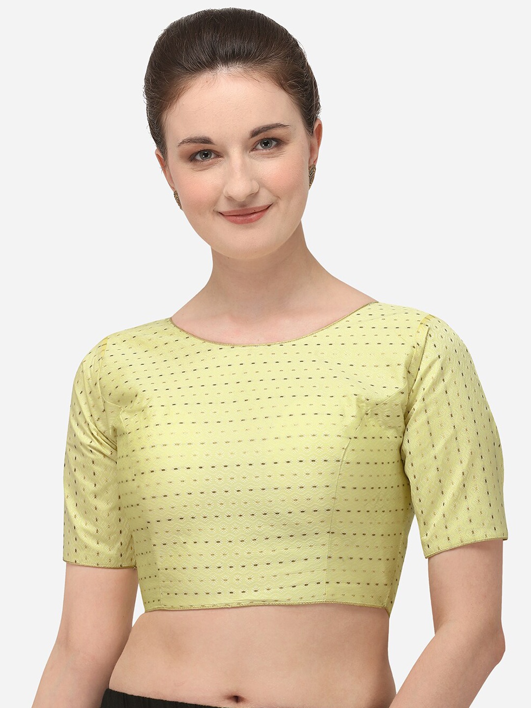

Fab Viva Woven Jacquard Boat Neck Saree Blouse, Yellow