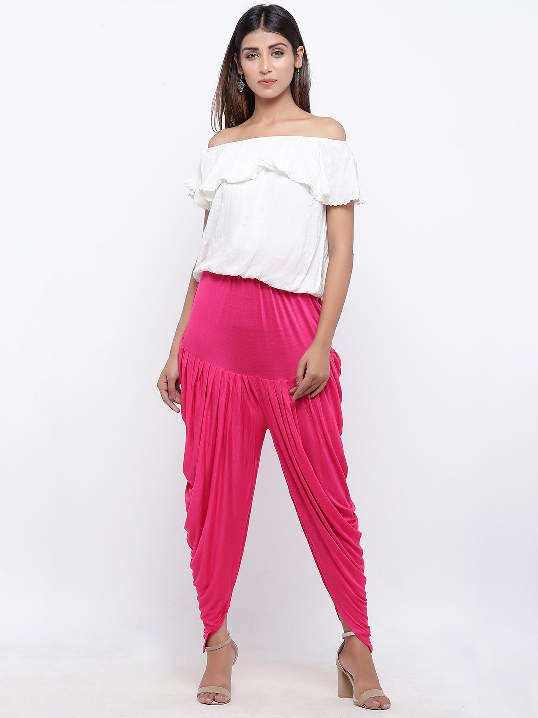 

SOUNDARYA Women Loose-Fit Pleated Pure Cotton Harem Pants, Pink